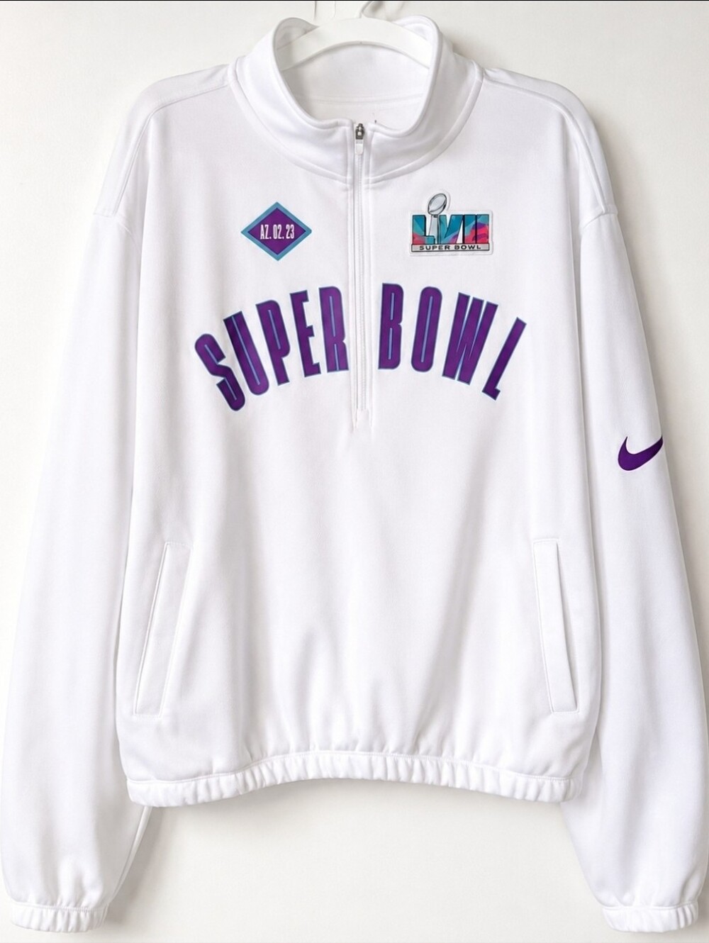 Nike Super Bowl LVII Quarter-Zip Sweatshirt Women’s L White Purple NFL 2023 Gear